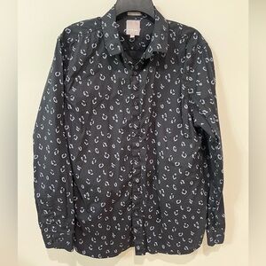 A-Frame Men's Black Gray Leopard Cheetah Animal Print Button Down Shirt